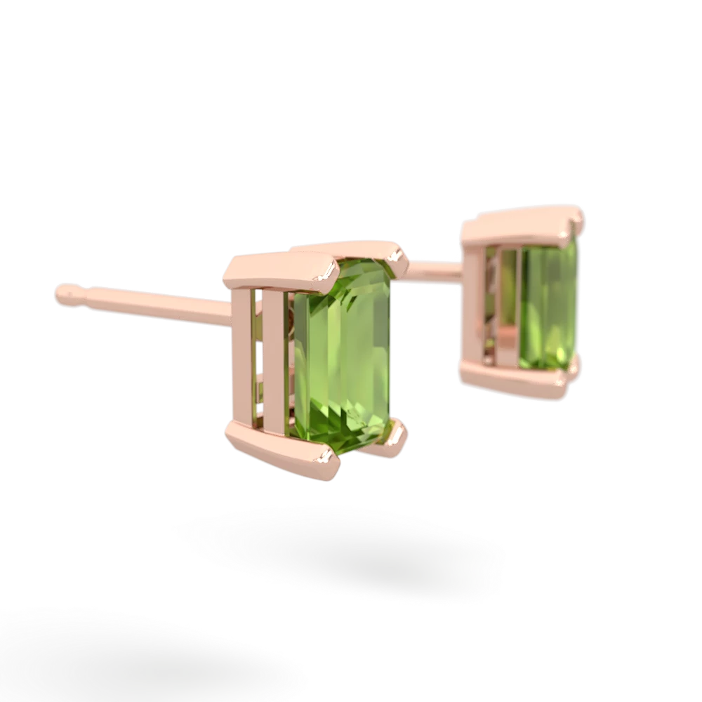 Peridot 6X4mm Emerald-Cut Stud 14K Rose Gold earrings E1855