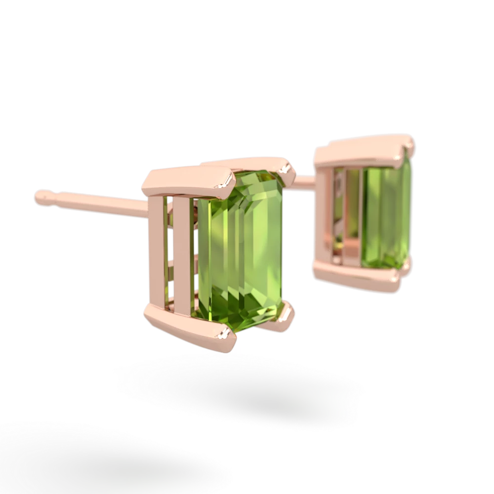 Peridot 7X5mm Emerald-Cut Stud 14K Rose Gold earrings E1856