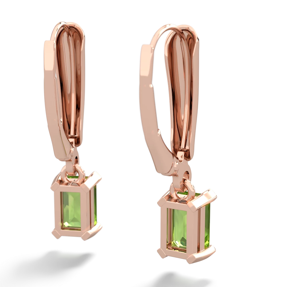 Peridot 6X4mm Emerald-Cut Lever Back 14K Rose Gold earrings E2855