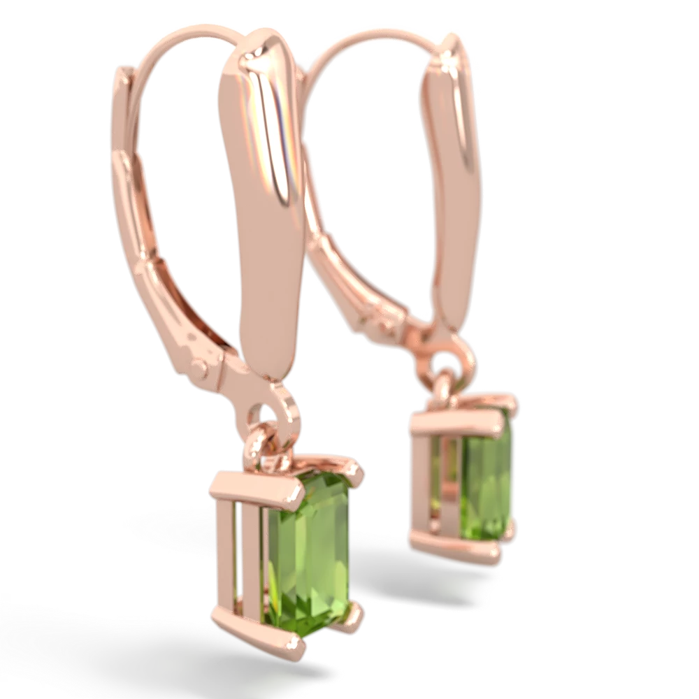 Peridot 6X4mm Emerald-Cut Lever Back 14K Rose Gold earrings E2855