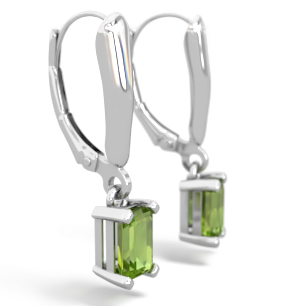 Peridot 6X4mm Emerald-Cut Lever Back 14K White Gold earrings E2855