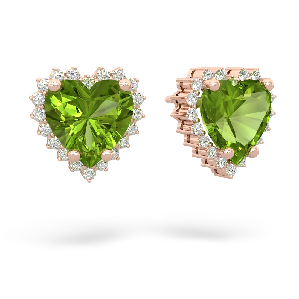 Peridot Sparkling Halo Heart 14K Rose Gold earrings E0391