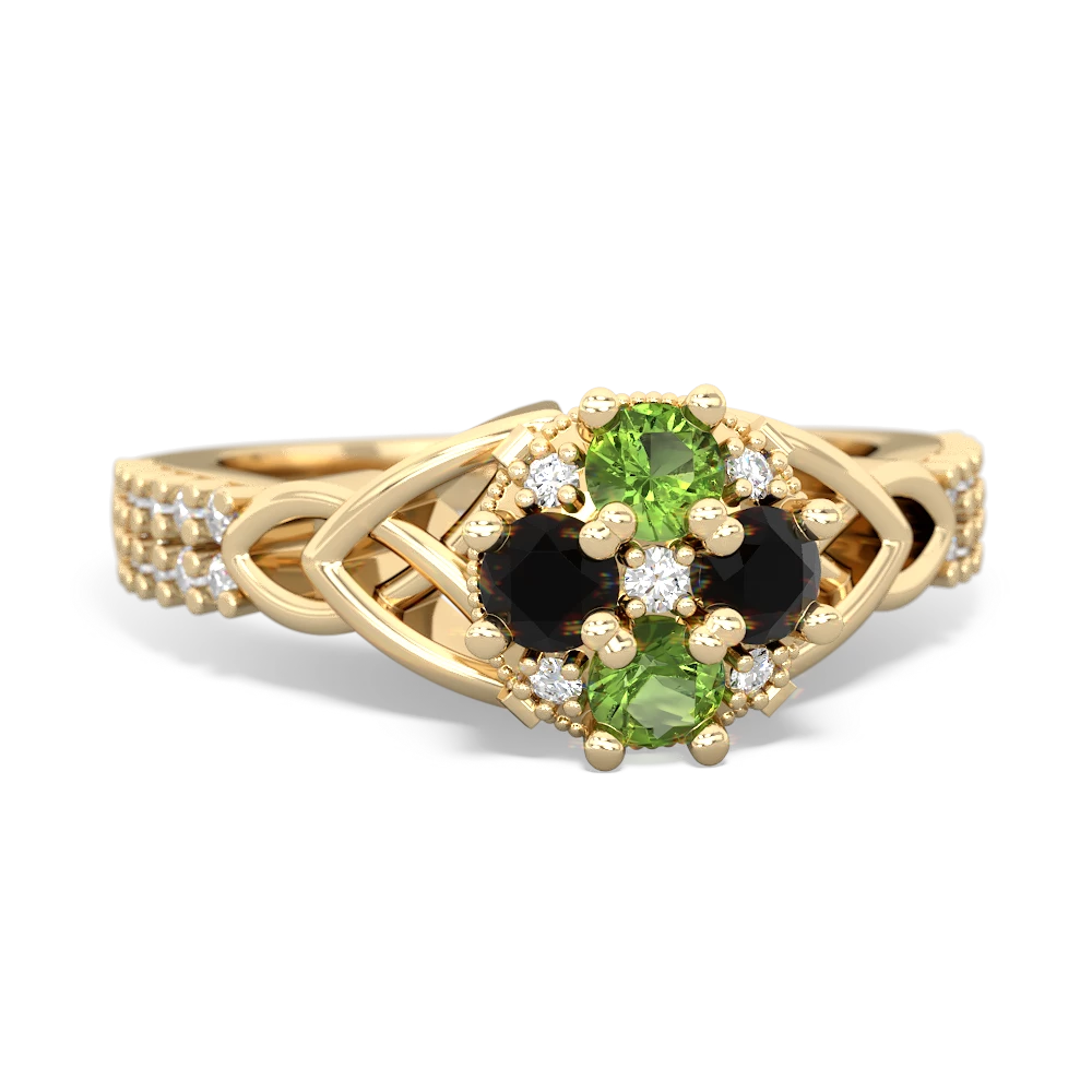 Peridot Celtic Knot Cluster Engagement 14K Yellow Gold ring R26443RD