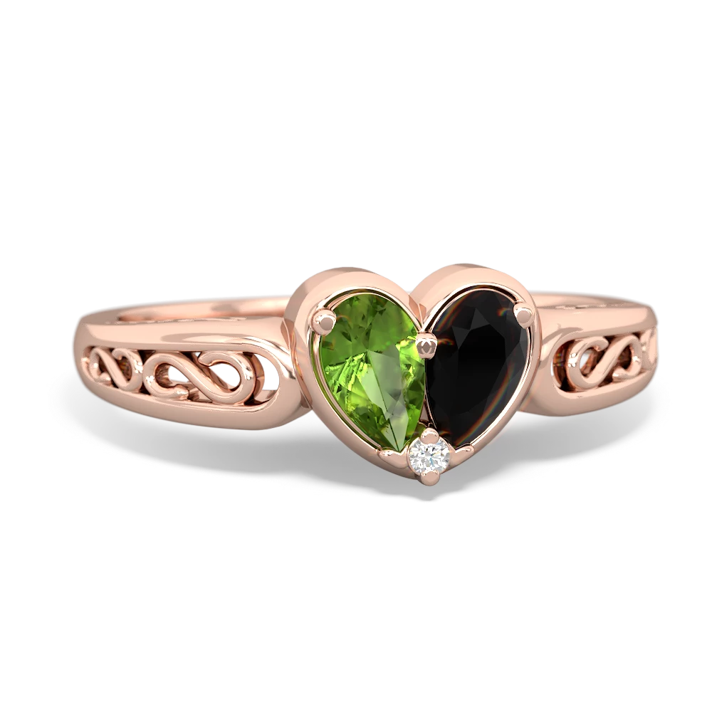 Peridot Filligree 'One Heart' 14K Rose Gold ring R5070