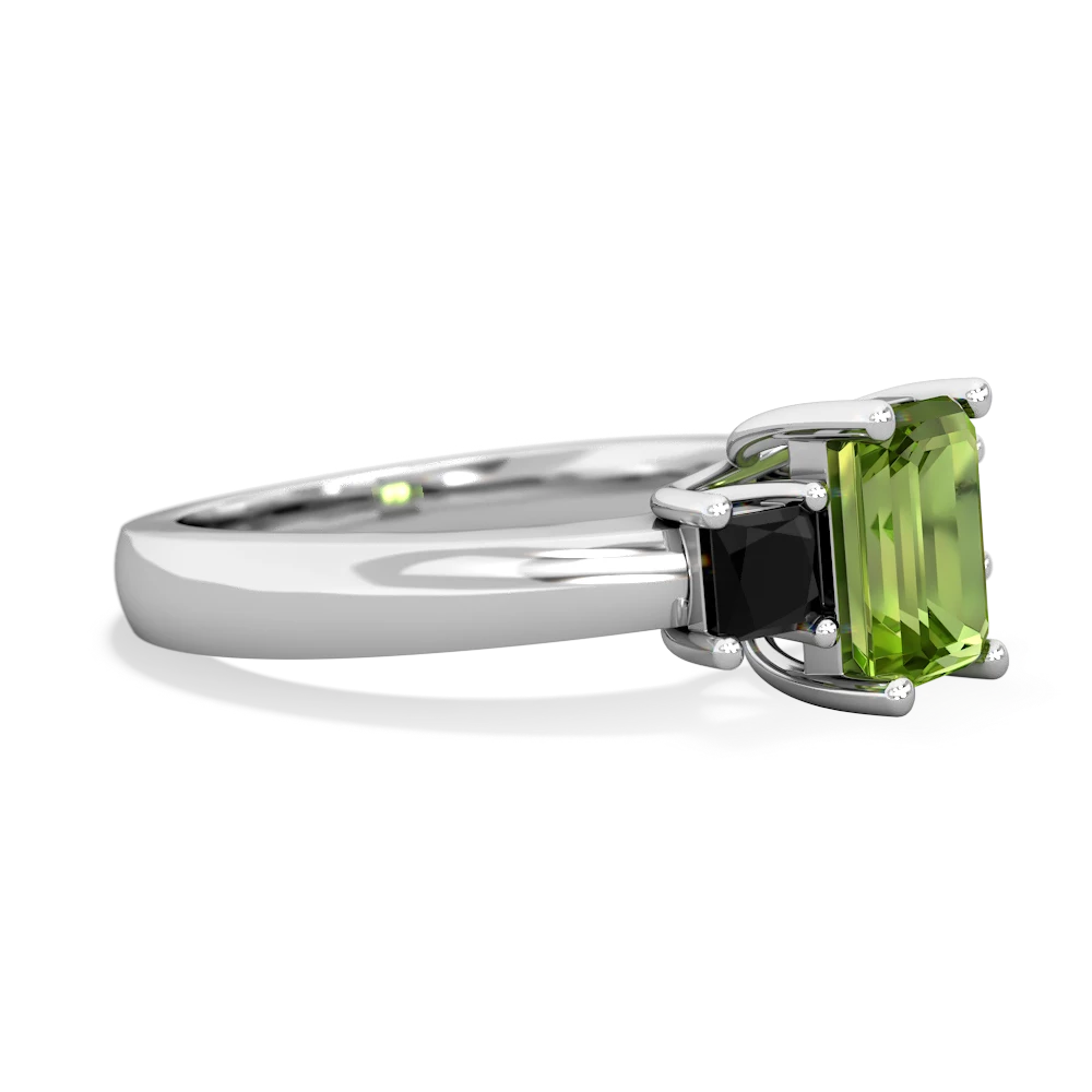 Peridot Three Stone Emerald-Cut Trellis 14K White Gold ring R4021