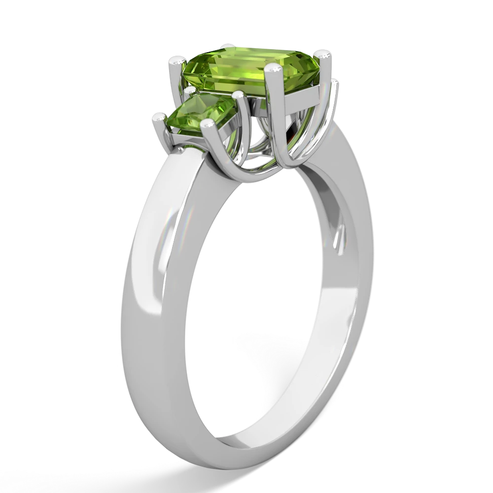 Lab Sapphire Three Stone Emerald-Cut Trellis 14K White Gold ring R4021