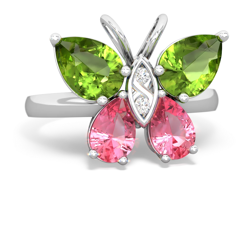 Peridot Butterfly 14K White Gold ring R2215