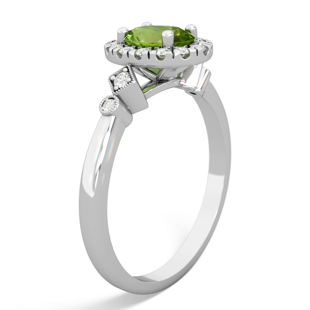 Peridot Antique-Style Halo 14K White Gold ring R5720