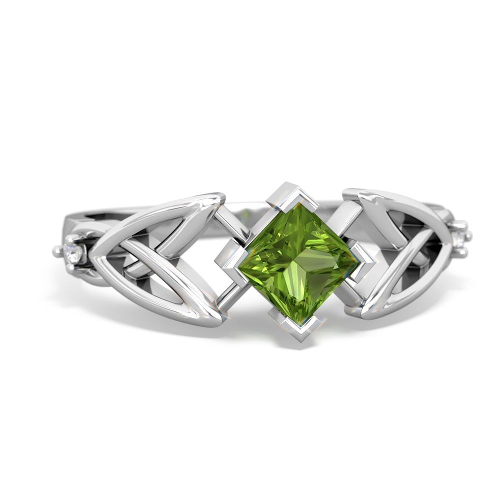 Peridot Celtic Knot Princess 14K White Gold ring R3349