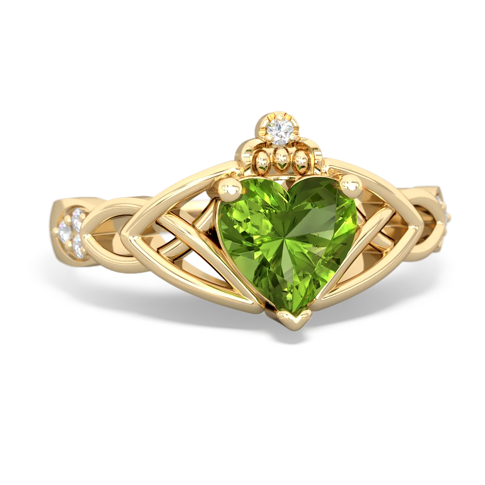 Peridot Claddagh Celtic Knot Diamond 14K Yellow Gold ring R5001