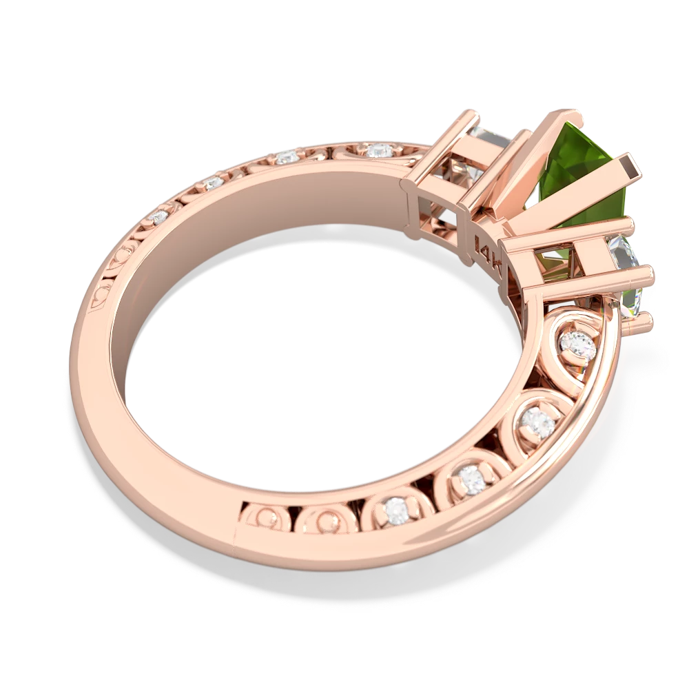 Peridot Art Deco Diamond 7X5 Emerald-Cut Engagement 14K Rose Gold ring R20017EM
