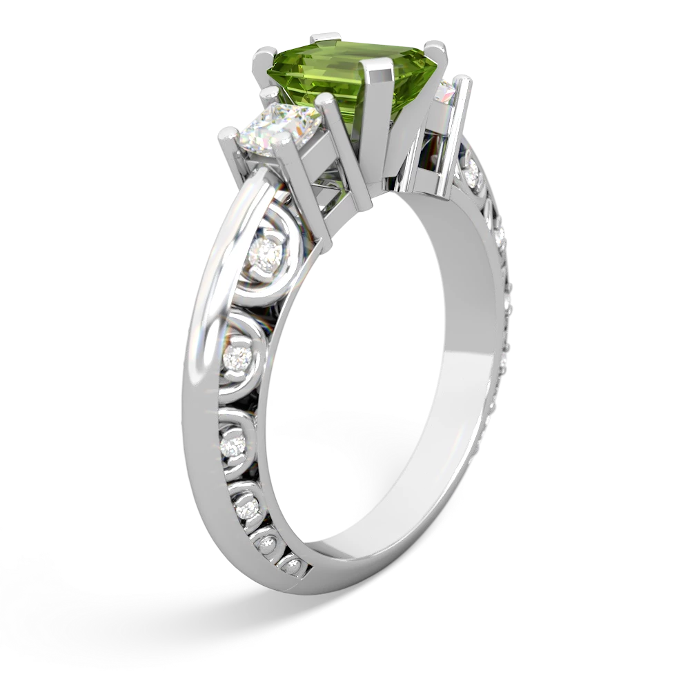 Peridot Art Deco Diamond 7X5 Emerald-Cut Engagement 14K White Gold ring R20017EM