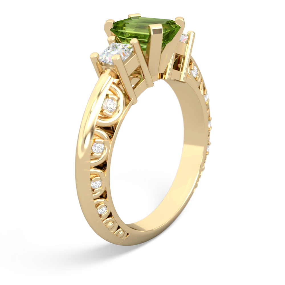 Peridot Art Deco Diamond 7X5 Emerald-Cut Engagement 14K Yellow Gold ring R20017EM