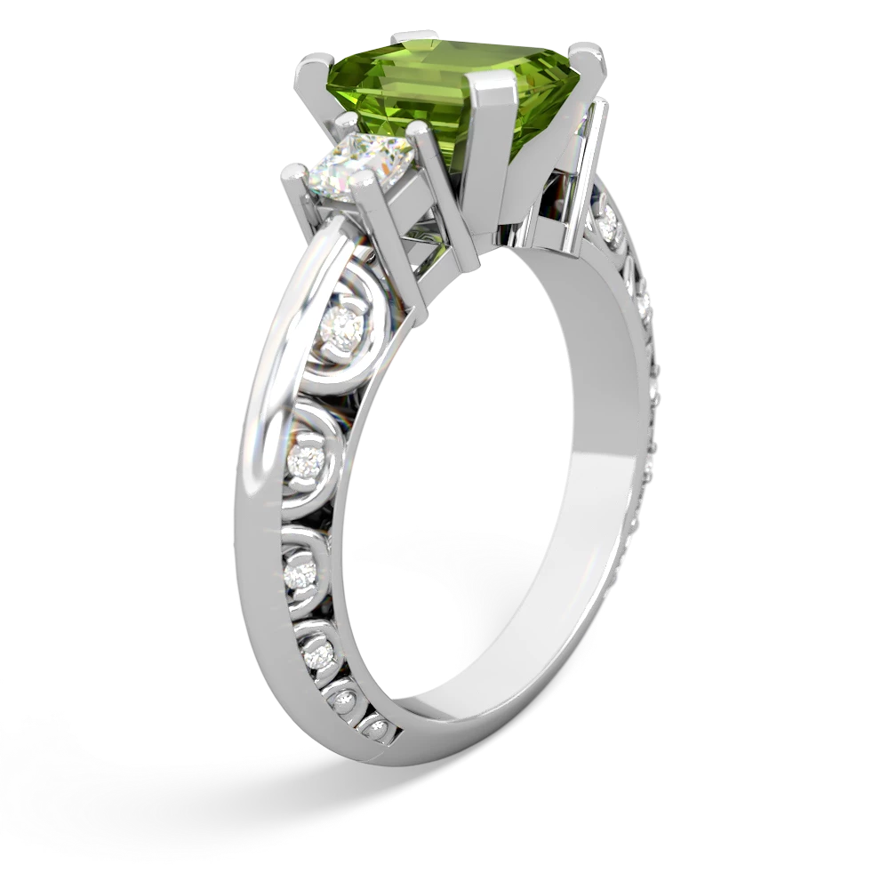 Peridot Art Deco Diamond 8X6 Emerald-Cut Engagement 14K White Gold ring R20018EM
