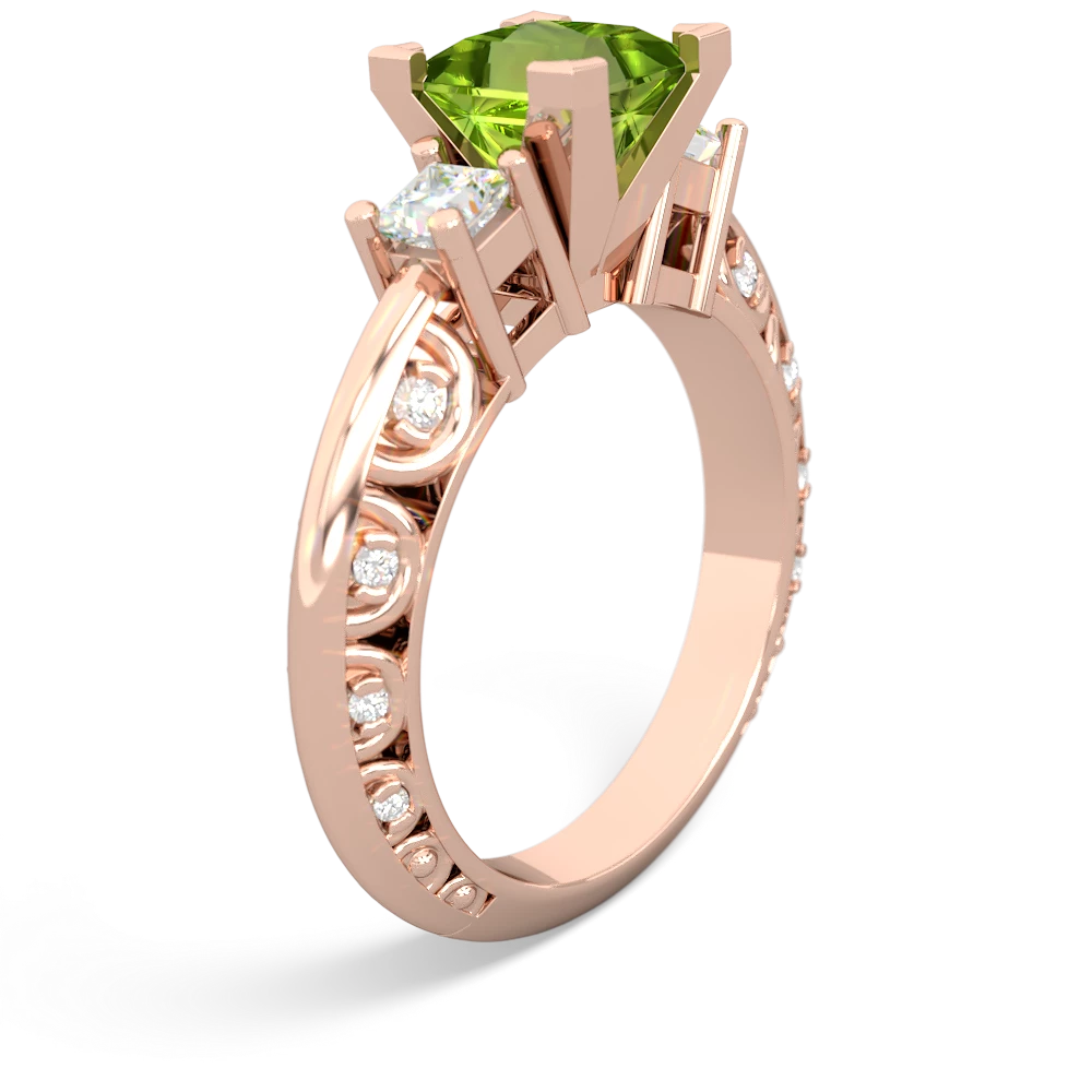 Peridot Art Deco Diamond Engagement 6Mm Princess 14K Rose Gold ring R2001