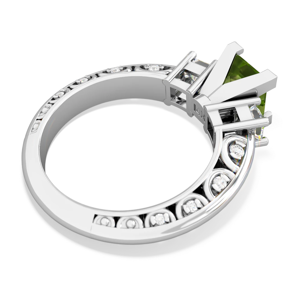Peridot Art Deco Diamond Engagement 6Mm Princess 14K White Gold ring R2001