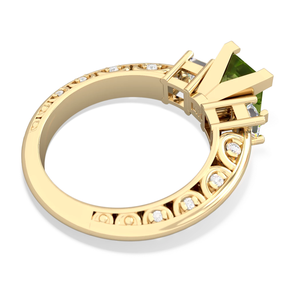 Peridot Art Deco Diamond Engagement 6Mm Princess 14K Yellow Gold ring R2001