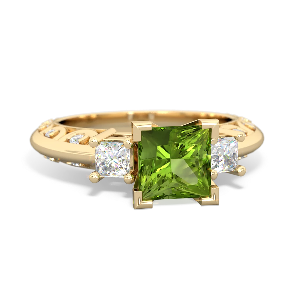 Peridot Art Deco Diamond Engagement 6Mm Princess 14K Yellow Gold ring R2001