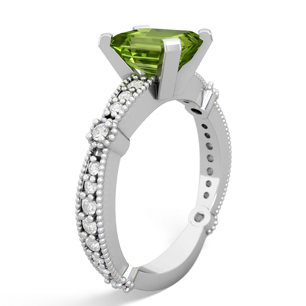 Peridot Sparkling Tiara 8X6 Emerald-Cut 14K White Gold ring R26298EM