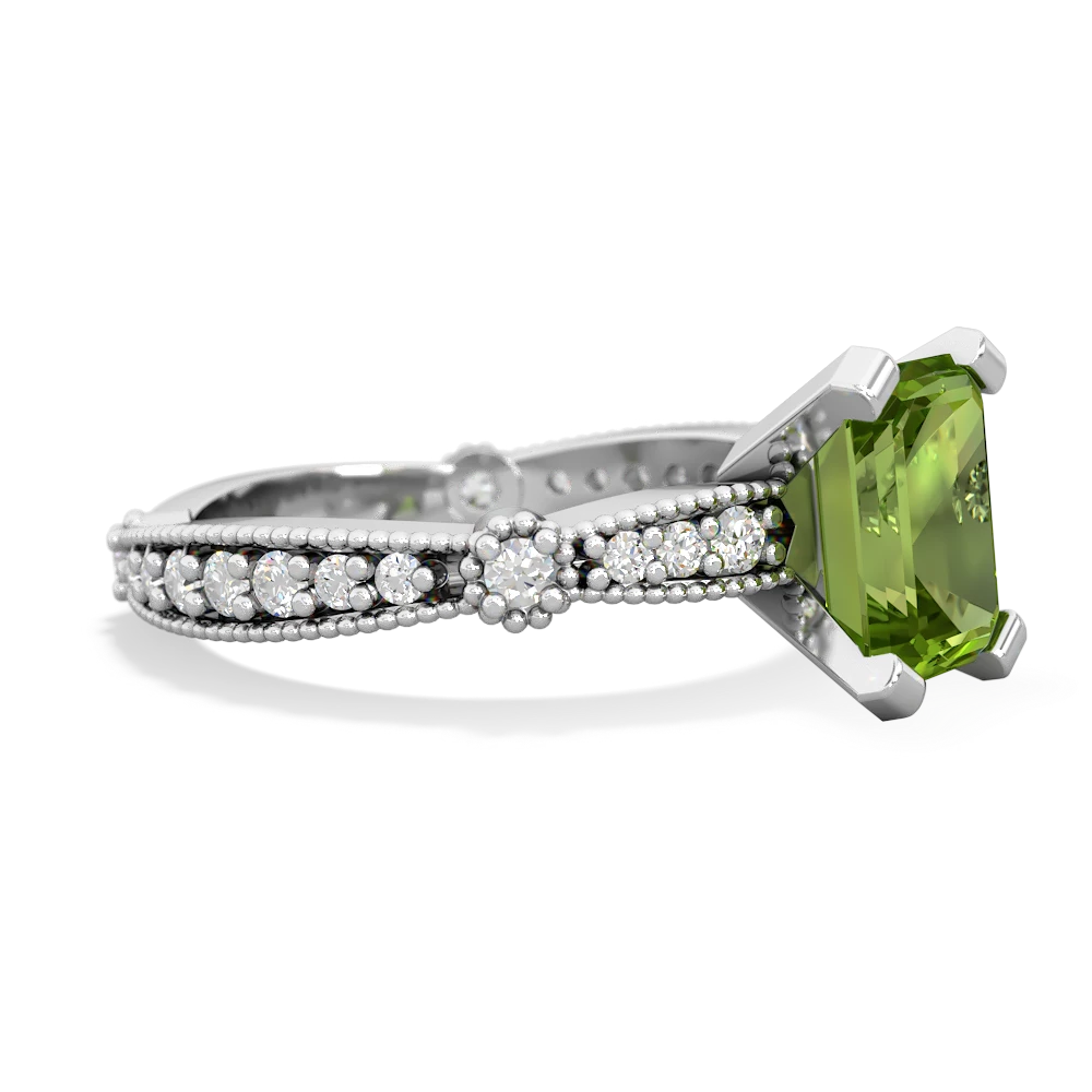 Peridot Sparkling Tiara 8X6 Emerald-Cut 14K White Gold ring R26298EM