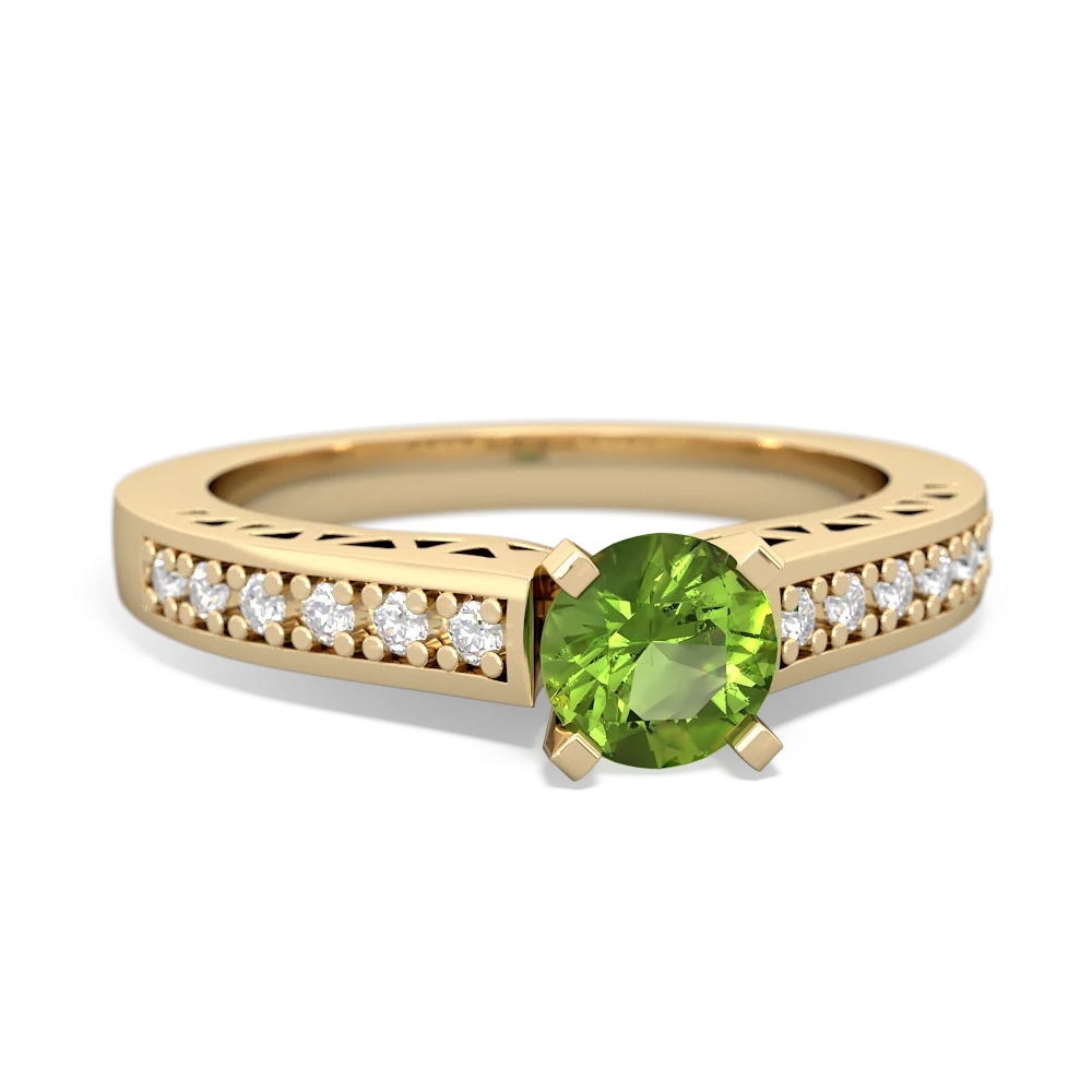 Peridot Art Deco Engagement 5Mm Round 14K Yellow Gold ring R26355RD