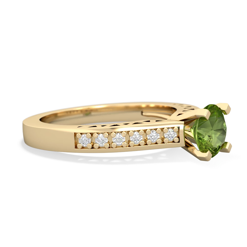 Peridot Art Deco Engagement 6Mm Round 14K Yellow Gold ring R26356RD