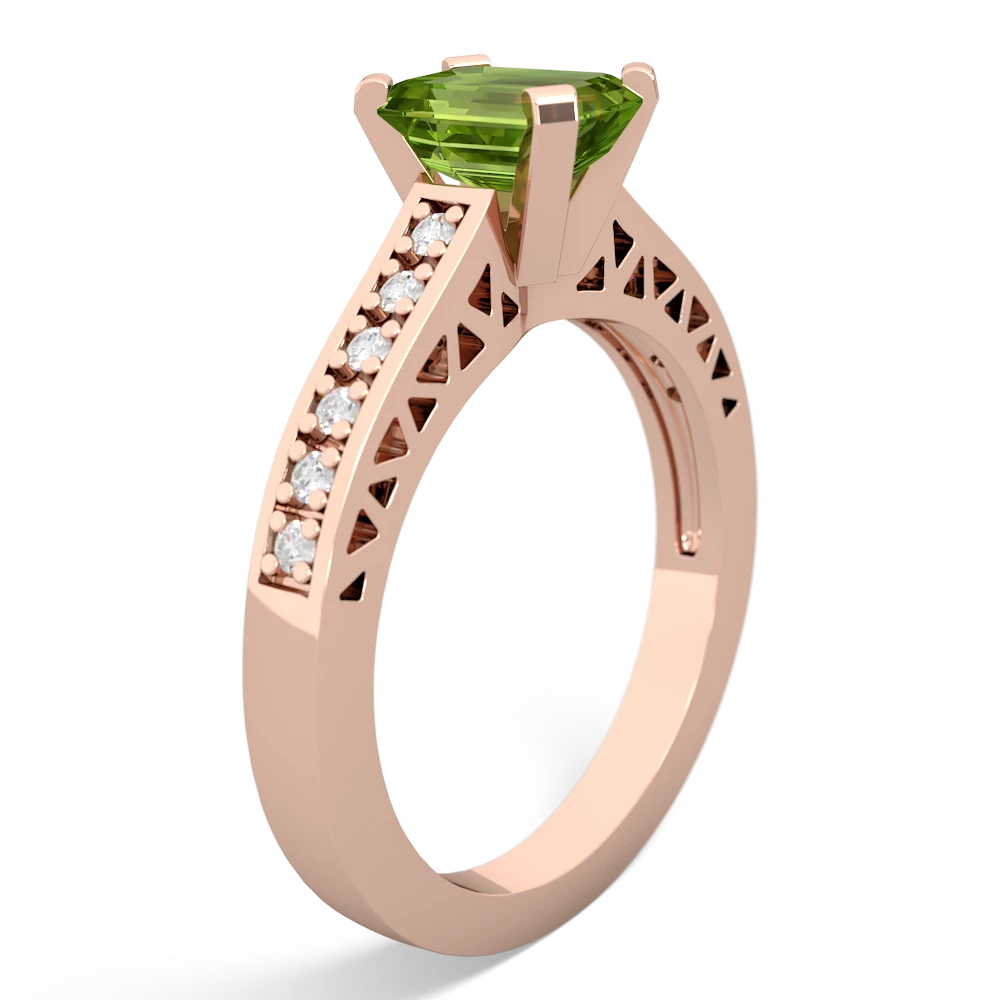 Peridot Art Deco Engagement 7X5mm Emerald-Cut 14K Rose Gold ring R26357EM