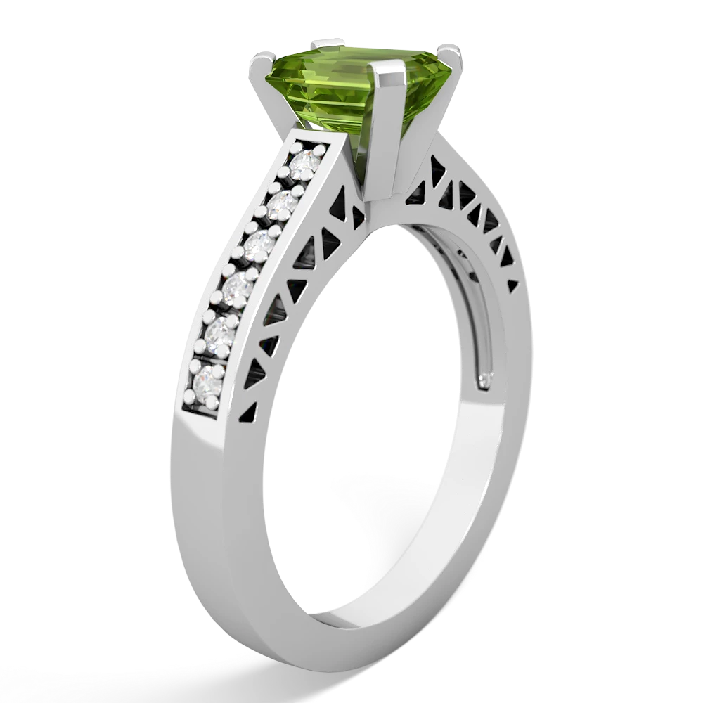 Peridot Art Deco Engagement 7X5mm Emerald-Cut 14K White Gold ring R26357EM