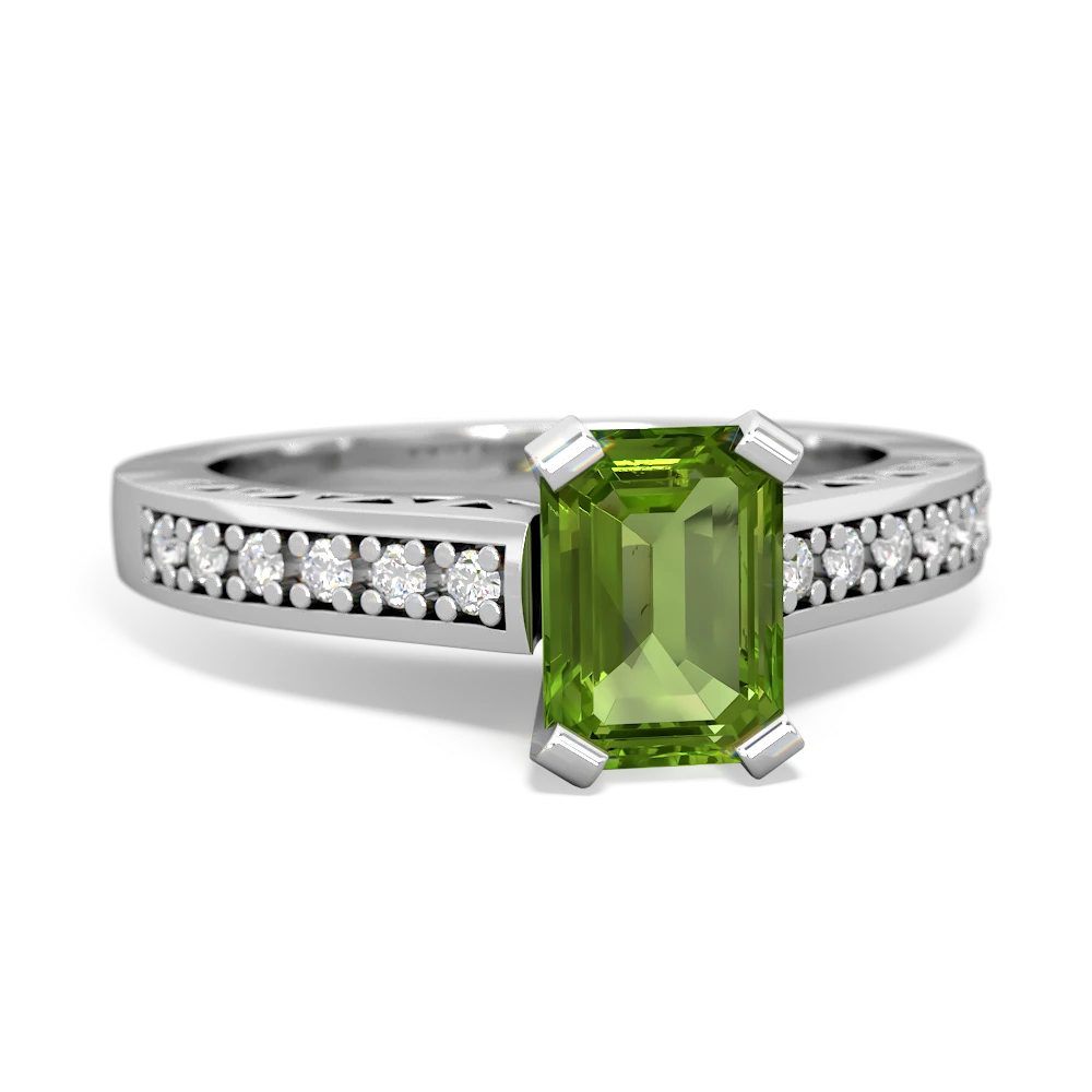 Peridot Art Deco Engagement 7X5mm Emerald-Cut 14K White Gold ring R26357EM