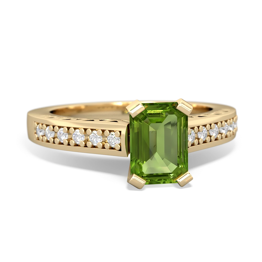 Peridot Art Deco Engagement 7X5mm Emerald-Cut 14K Yellow Gold ring R26357EM