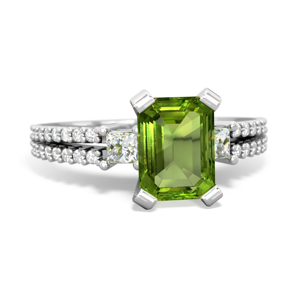 Peridot Classic 8X6mm Emerald-Cut Engagement 14K White Gold ring R26438EM