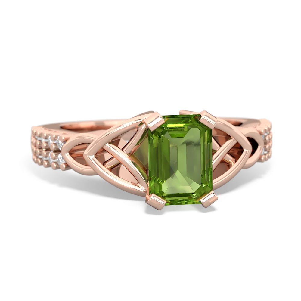Peridot Celtic Knot 7X5 Emerald-Cut Engagement 14K Rose Gold ring R26447EM