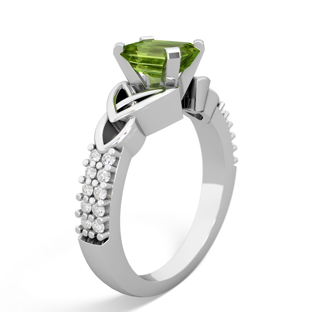Peridot Celtic Knot 7X5 Emerald-Cut Engagement 14K White Gold ring R26447EM