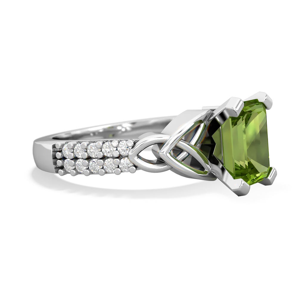 Peridot Celtic Knot 8X6 Emerald-Cut Engagement 14K White Gold ring R26448EM