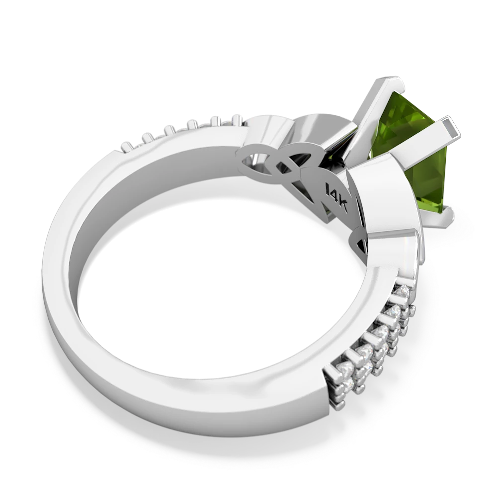 Peridot Celtic Knot 8X6 Emerald-Cut Engagement 14K White Gold ring R26448EM