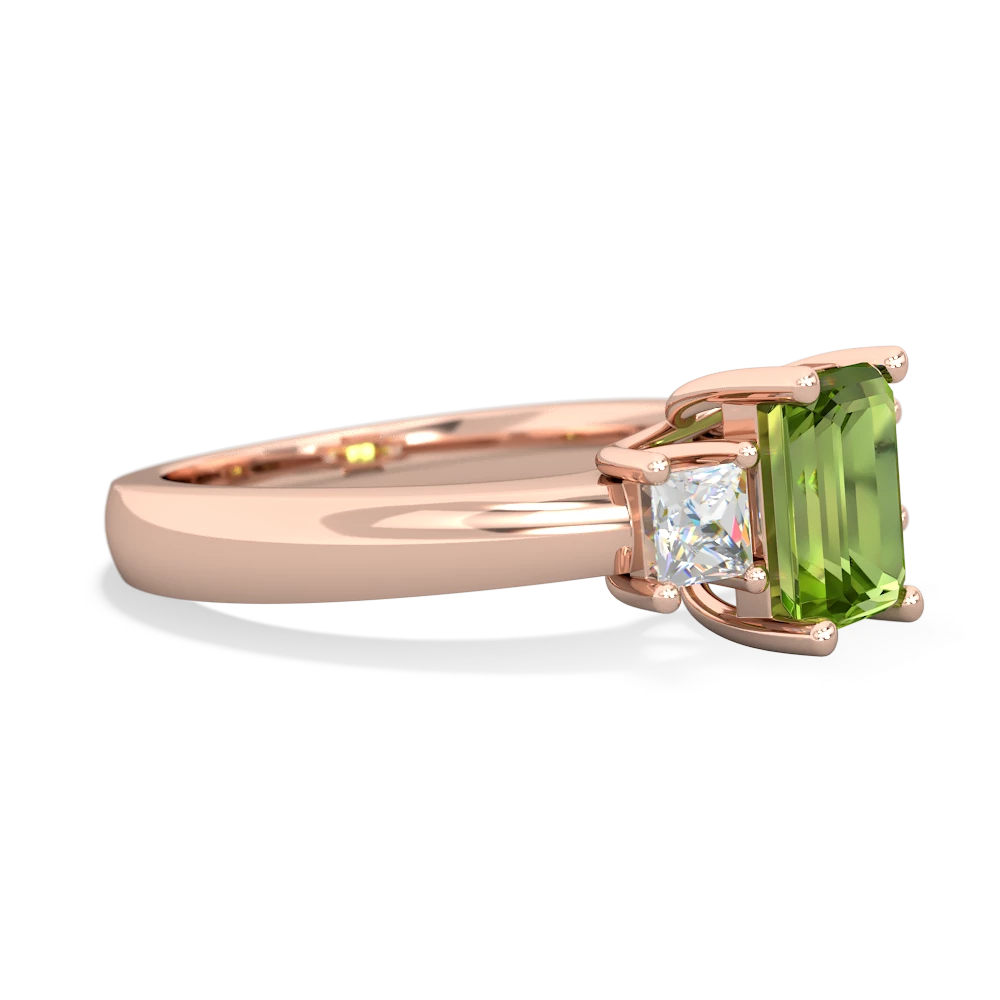 Peridot Diamond Three Stone Emerald-Cut Trellis 14K Rose Gold ring R4021