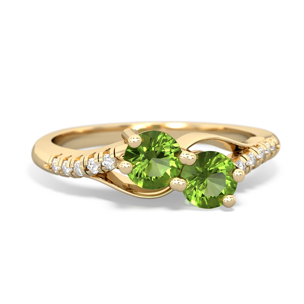 Peridot Infinity Pave Two Stone 14K Yellow Gold ring R5285