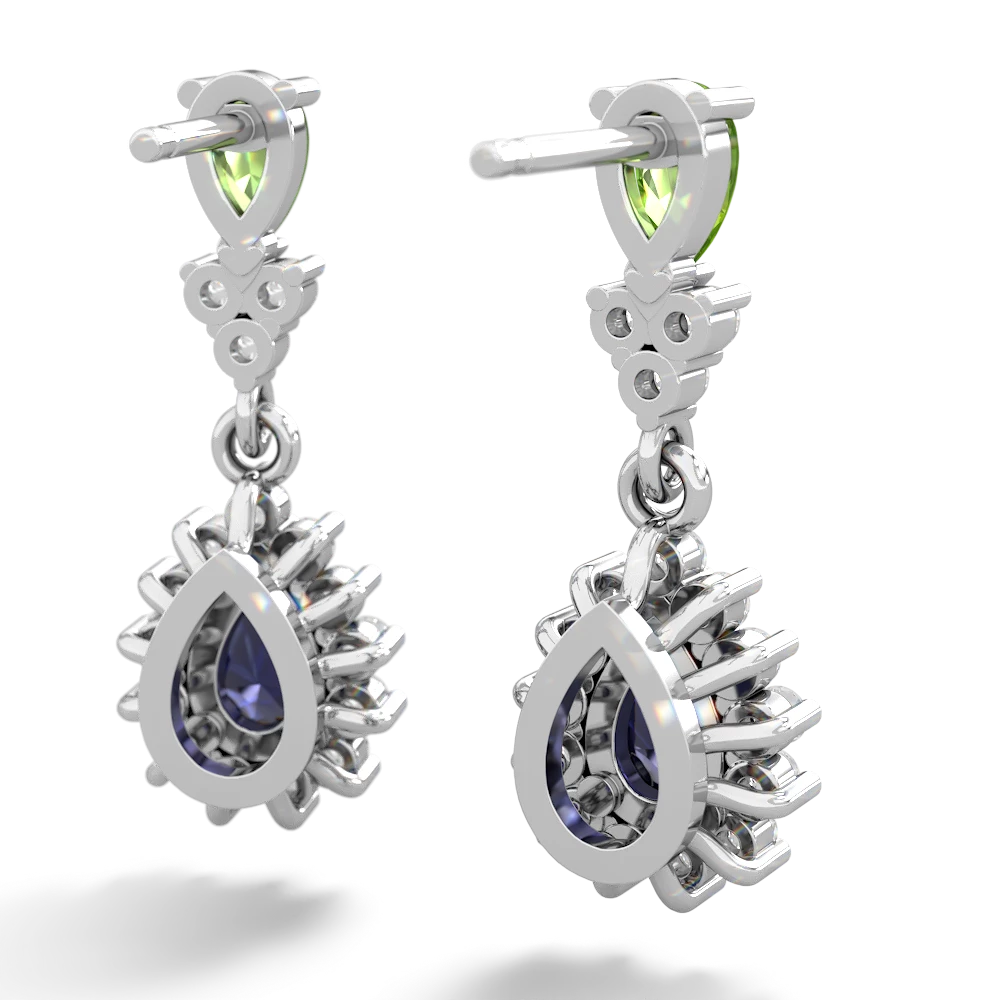 Peridot Halo Pear Dangle 14K White Gold earrings E1882