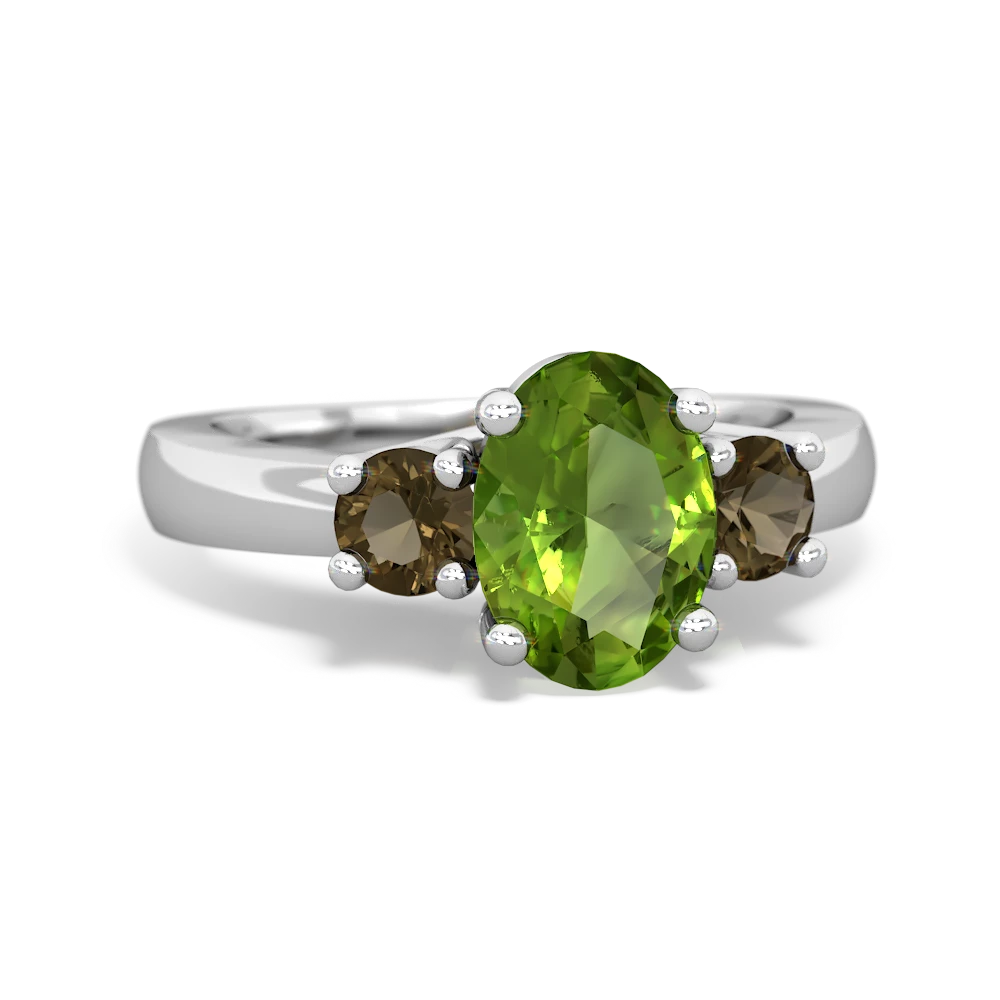 Peridot Three Stone Oval Trellis 14K White Gold ring R4024