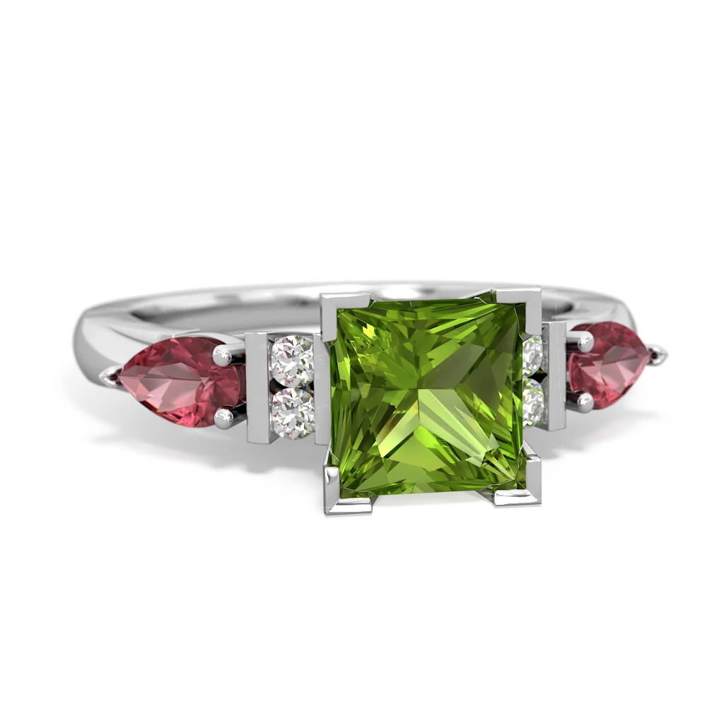 Peridot 6Mm Princess Eternal Embrace Engagement 14K White Gold ring C2002