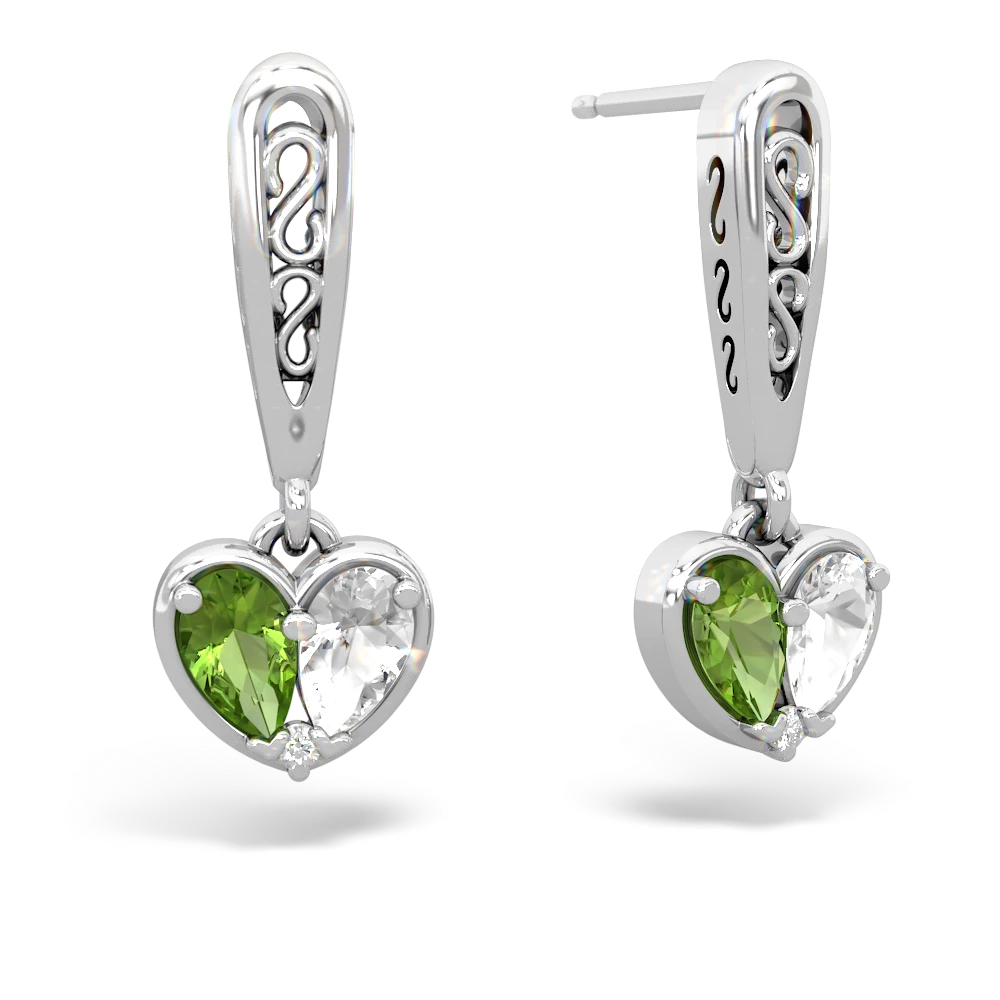 Peridot Filligree Heart 14K White Gold earrings E5070
