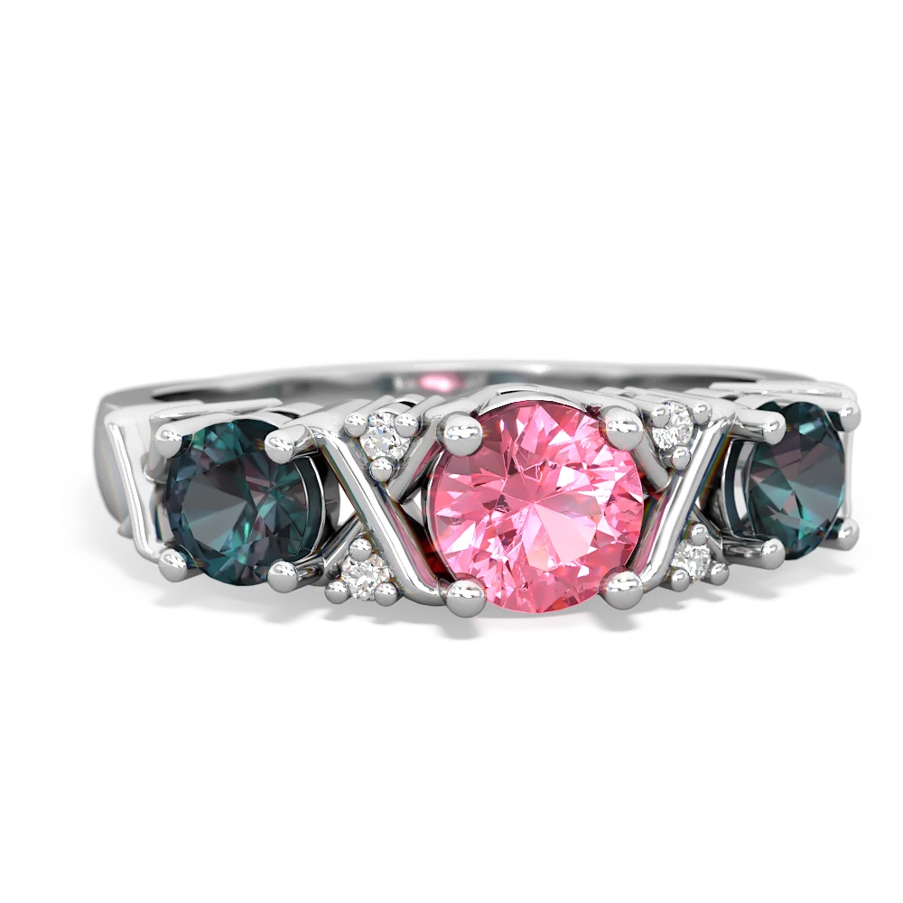 Lab Pink Sapphire Hugs And Kisses 14K White Gold ring R5016