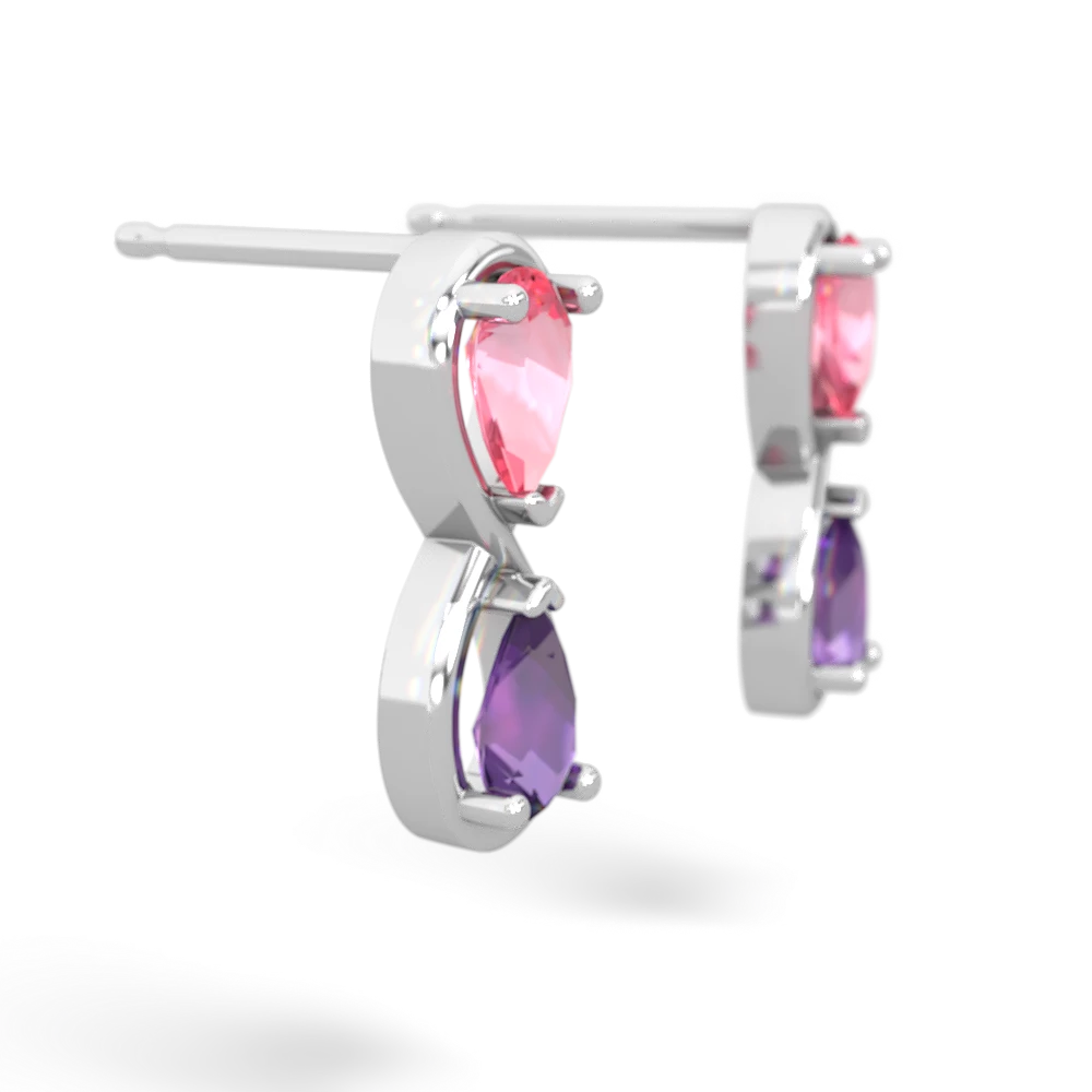 Lab Pink Sapphire Infinity 14K White Gold earrings E5050