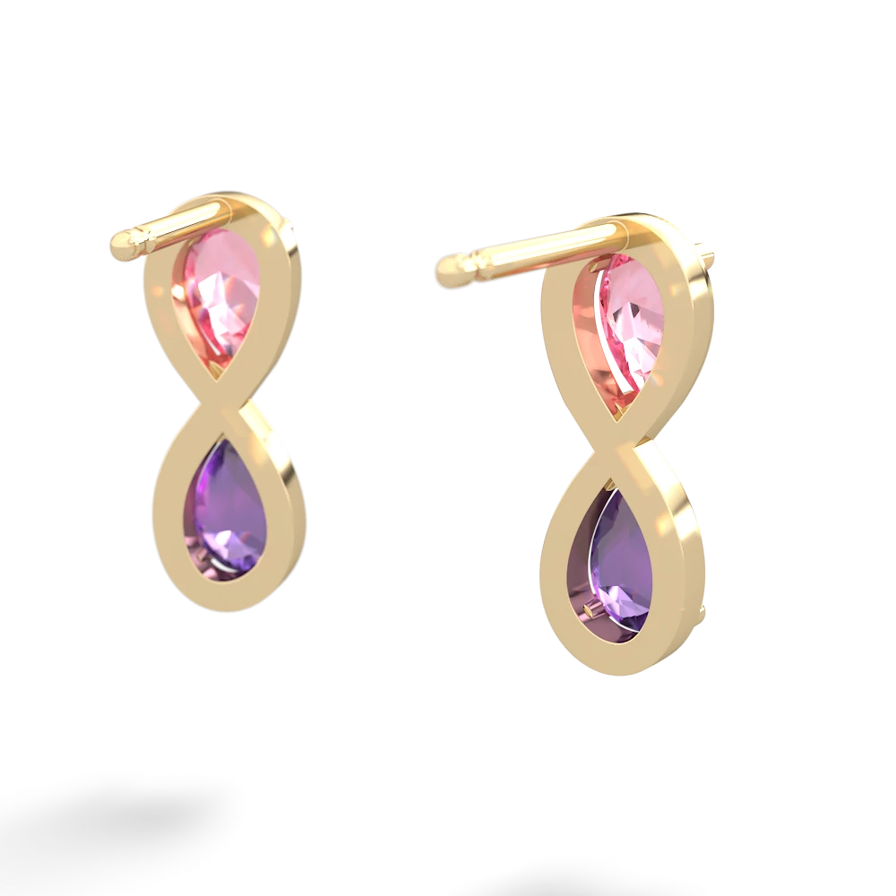 Lab Pink Sapphire Infinity 14K Yellow Gold earrings E5050