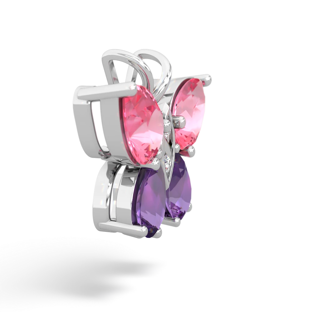 Lab Pink Sapphire Butterfly 14K White Gold pendant P2215