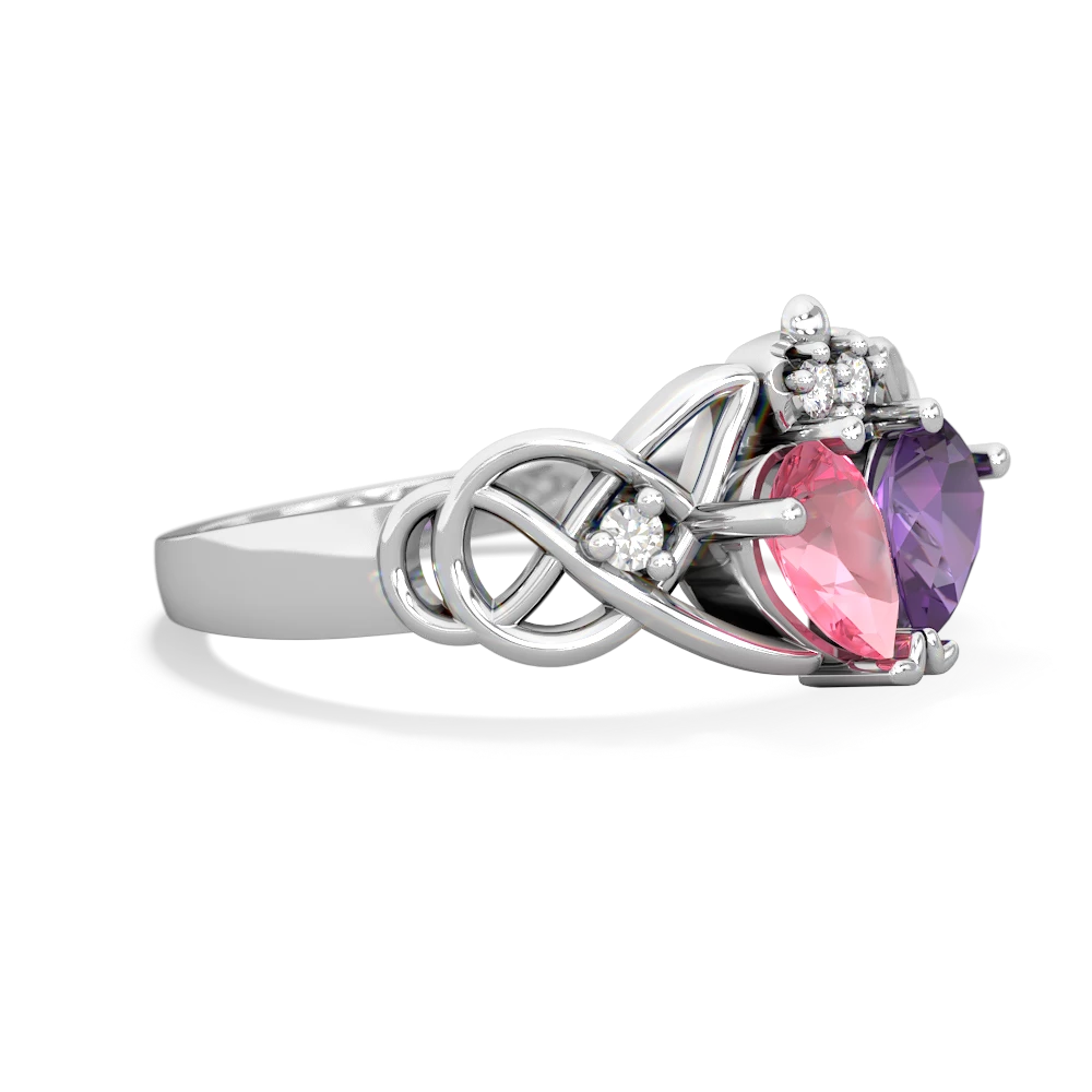Lab Pink Sapphire 'One Heart' Celtic Knot Claddagh 14K White Gold ring R5322