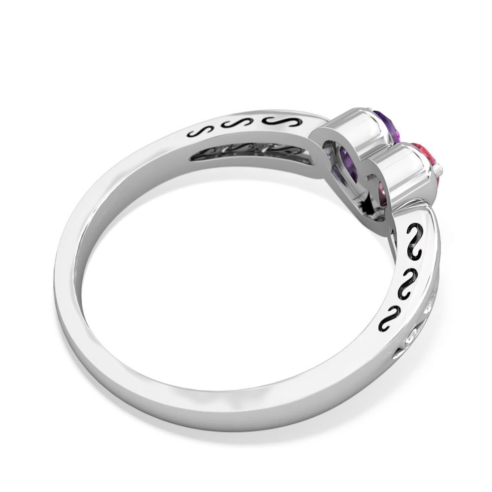 Lab Pink Sapphire Filligree 'One Heart' 14K White Gold ring R5070