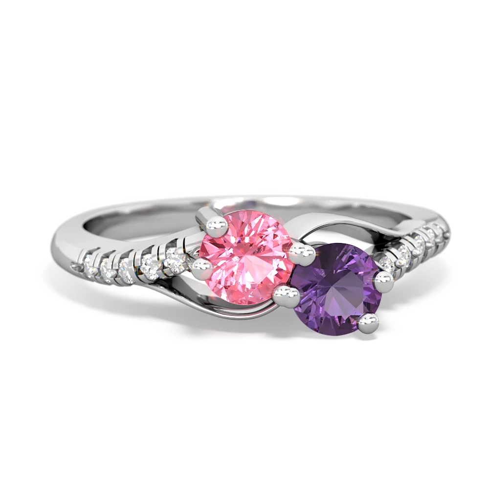 Lab Pink Sapphire Infinity Pave Two Stone 14K White Gold ring R5285
