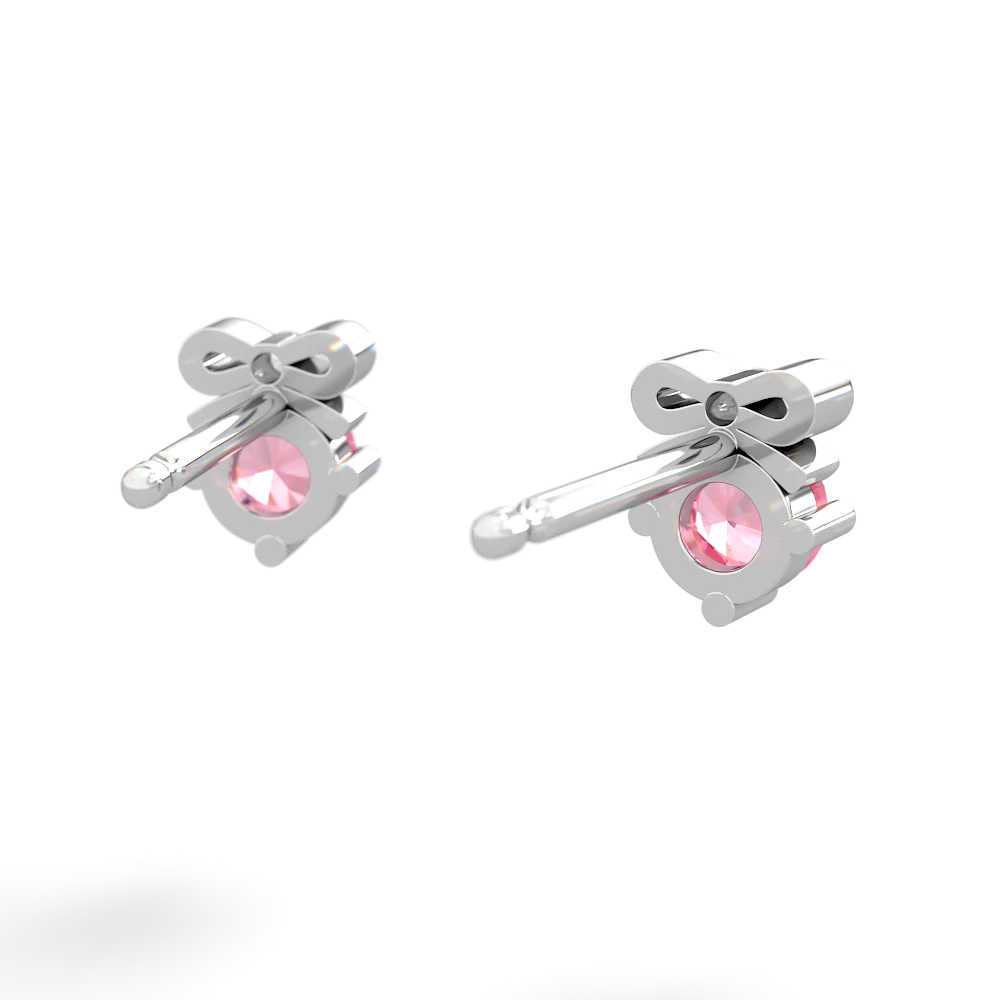Lab Pink Sapphire Diamond Bows 14K White Gold earrings E7002