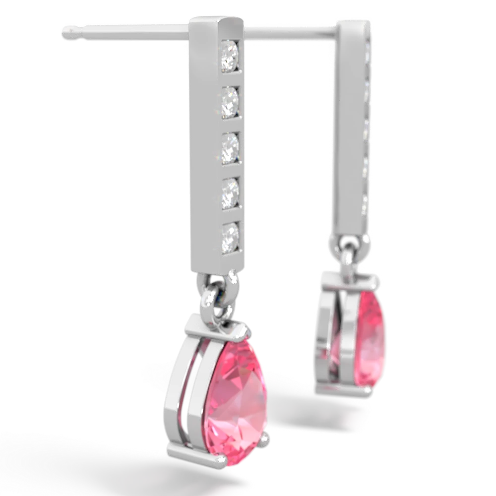 Lab Pink Sapphire Art Deco Diamond Drop 14K White Gold earrings E5324